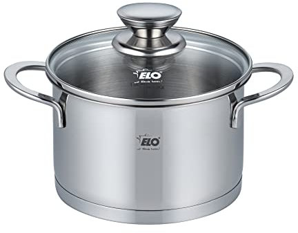 ELO 72547 Galant - Olla para carne (16 cm, con tapa de cristal, inducción, acero inoxidable brillante, con escala de litros y sistema dosificador de aceite)