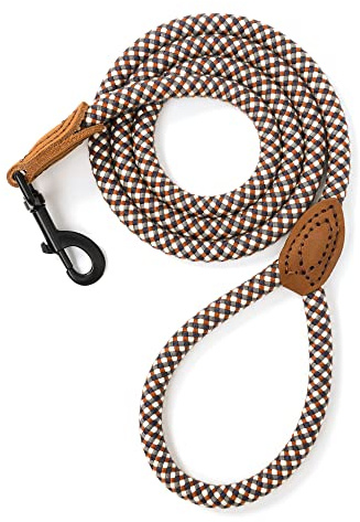 Mile High Life Leder Tailor Griff verstärken Bergsteigen Hundeseilleine mit robuster Metallverschluss (Braun, 180 cm) | Verwicklungsfreie, um 360° drehbare Schließe für Hunde, tägliches Gehen und Training (Braun, 183 cm, 1,3 cm)