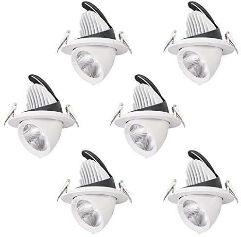PAZWAHF LED-Einbaustrahler,12W~35W,CRI 90+ COB-LED-Deckeneinbauleuchte,Einstellbar nach Oben und unten um 70°,Kann um 360° geschwenkt Werden Einbauleuchte,6 STÜCKE