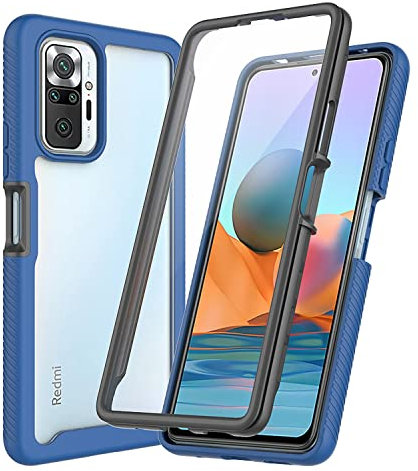XINYEXIN Funda para Xiaomi Redmi Note 10 Pro, Protector de Pantalla Incorporado [360 Grados Antigolpes] Rugged Bumper Transparente Carcasa Case Cover - Azul Oscuro
