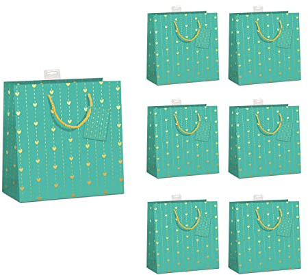 PremiumLine Geschenktaschen 6 Stück edle kleine Geschenktüten Papier Tragetasche Geschenkbeutel mit farbiger Kordel und Namenskarte Skorpion Papeterie Größe: Small 15x15x6cm