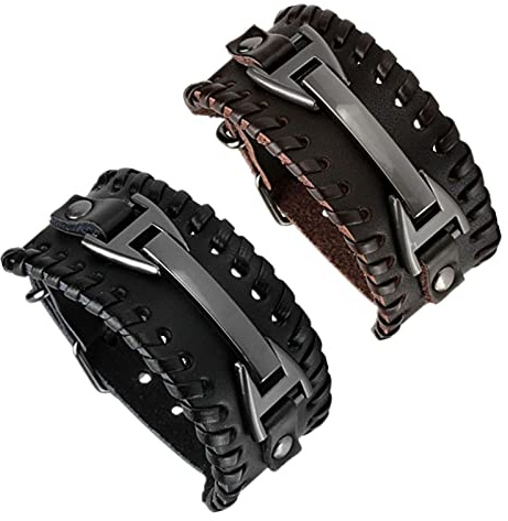 MILAKOO Punk Gotico Uomo PU Pelle Bracciale Bangle Marrone Nero Set
