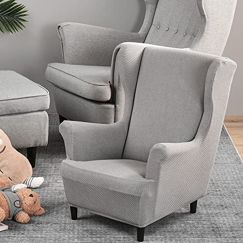 Highdi Kinder Sesselhusse Ohrensessel aus Jacquard, Kindersessel Bezüge Hoher Rücken, Elastischer Elasthan Sesselhusse für Relaxsessel, Fernsehsessel, Lesesessel (Hellgrau)