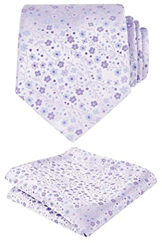 Alizeal Herren Krawatte und Einstecktuch, Blumenmuster, klassisches Retro-Business-Krawatte mit Einstecktuch-Set, 142 lila, Einheitsgröße