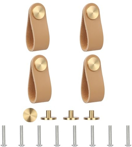 Lollanda 4 Stück Ledergriffe Für Möbel, Schrankknöpfe Mit Schrauben, 13 x 2,5 cm Türgriff für Küche, Bad, Schränke, Kommode, Holz, Kleiderschrank (Fleisch, 4)