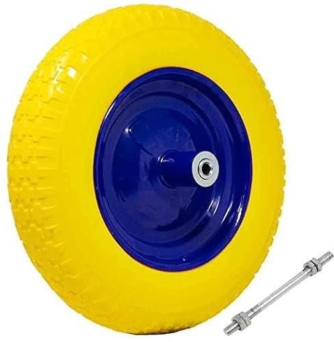 Ruota Piena in Poliuretano Giallo Antiforatura per Carriola Battistrada Scolpito Diametro 35cm Larghezza 9 cm 3.50-8 Cerchio in Acciaio con Asse da 170 mm Incluso