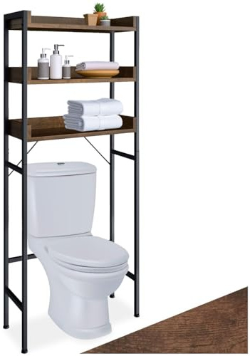 tectake® Scaffale da Bagno Alto, Stile Industriale, Tre Ripiani con Bordi a Listello, Scaffale Salvaspazio, Ideale per Bagno, Cucina, Libreria, 67x25x165,5cm - Legno Industriale Scuro, Rustico