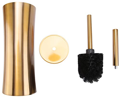 Caapmony Gold Langer Toilettenbürste Kreative Bürstenhalter Reinigungsset Edelstahl 304 Rund Freistehend WC-Bürste und Halter Badezimmerreinigungswerkzeug
