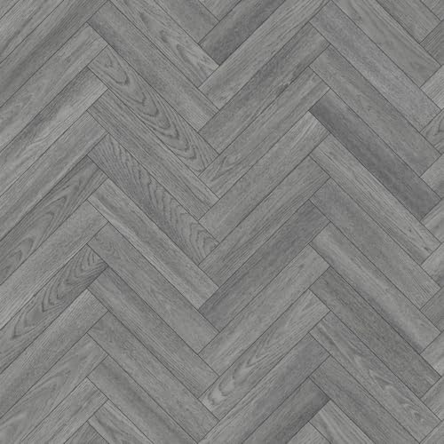 Dark Grey Herringbone Siren Vinyl Flooring 4mm Thick Durable Felt Backed Lino Kitchen Bathroom (3m x 4m)