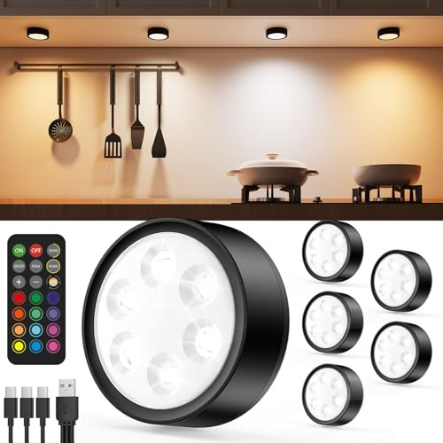 Eclairage LED Vitrine Sans Fil Rechargeable USB, Noir 2400 mAh Spot LED Batterie avec Telecommande Lampe de Placard Tactile Lumiere Armoire Lampe Cuisine Sous Meuble a Pile Veilleuse Autocollant