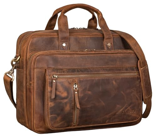 STILORD Ace Aktentasche Leder Herren Damen Groß Business Tasche Echtleder Vintage für Laptop 15,6 Zoll Umhängetasche Ledertasche für Arbeit Büro Uni Lehrer Farbe:mittel - braun