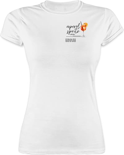 Shirt Damen - Karneval Kostüm Fasching - Aperol Spritz Crew mit Name Brustdruck - Mädelsabend JGA Mallorca Mädelsausflug - L - Weiß - Tshirt faschingst-Shirt Karnevals Tshirts Faschings-t-Shirt