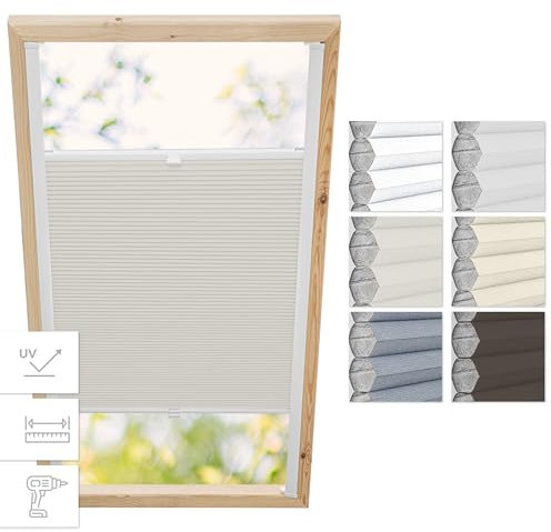 Estika Dachfenster Wabenplissee mit Bohren für Fakro Fenster - Modell: 114/118 - Stofffarbe: Waben Elfenbein-Weiß - Dachfenster Rollo, Fensterrollo innen, Fenster plissee