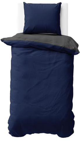 Visaggio Wende Bettwäsche Mikrofaser 135x200 cm Dunkelblau Anthrazit Bettbezug Garnitur Set Uni Einfarbig Deckenbezug Kissenbezug Schlafzimmer Set