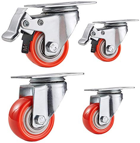 Rollen, Möbelrollen, 1,5 Zoll (40 mm), 2 Zoll (50 mm), 240 kg, Pu-Räder mit Bremsen, universelle, geräuscharme, drehbare Schwerlastrollen, industrielle Transportrollen, Doppellager für Rollwagenschrä