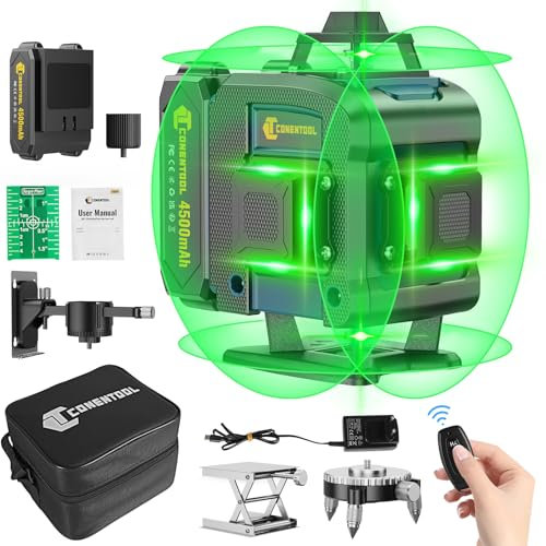 CONENTOOL Kreuzlinienlaser 16-Linien, 4x360Grad Laser Wasserwaage Selbstnivellierend Drehbar bis zu 30 Stunden, Baulaser Kreuzlaser Linienlaser Vertikale und Horizontale Laser mit 2x4500mAh Akkus