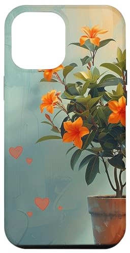 iPhone 13 Pro Max Oleander Plant In Pot Cottagecore Hearts Graphic Case