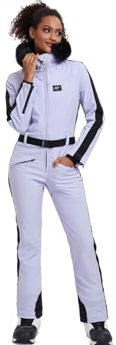 ALSOGO Skianzug Frauen ein Stück Schneeanzug isoliert wasserdicht winddicht Schnee Outfits Jumpsuits mit abnehmbaren Pelzkragen