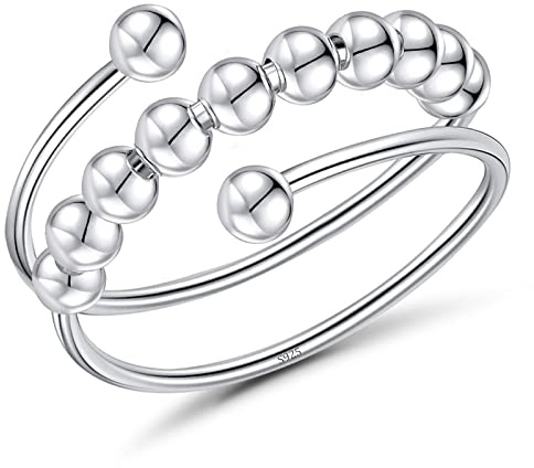 J.Fée Anxiety Ring Silber 925 Verstellbar Angstring Stressring | Spinner Ring Stressring Silber Ringe Frauen Ringe Damen, Schmuck Damen Geschenke Frauen