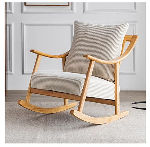Schaukelstuhl, Holz-Schaukelstuhl, Stillstuhl, moderner Schaukelsessel aus gepolstertem Stoff im Mid-Century-Stil mit Ottomane und dick gepolstertem Kissen für Wohnzimmer, Babyzimmer, Schlafzimmer (F