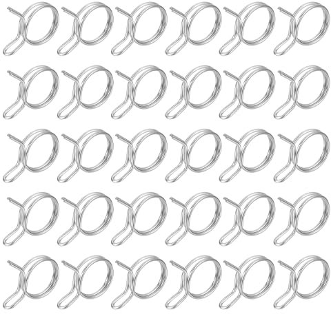 sourcing map 30Pcs 0.91-1.08 Inch Inner Dia Double Wire Spring Hose Clamp, Stainless Steel Adjustable Spring Clips for Hose Fuel Line Silicone Tube Water Pipe Air Pipe