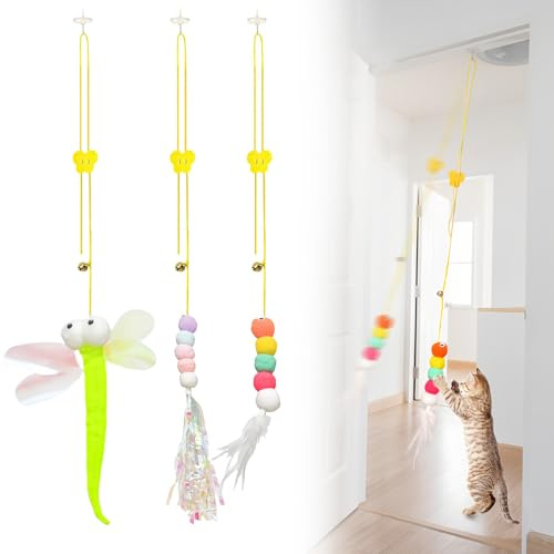 TenaLucy Hängendes Katzenspielzeug Selbstbeschäftigung Katzenspielzeug Türrahmen Interaktives katzenspielzeug für Einziehbares,für Katzenauslauf und Gegen Langeweile (1 PCS(B))