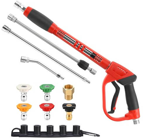 Tool Daily Pressure Washer Gun with Replacement Wand Extension, 64 Inch | 17 Extension Wand, 30° Curved Rod, 5 Power Washer Tips with Holder, M22 Fittings, 5000 PSI, Not Compatible with GardenHose