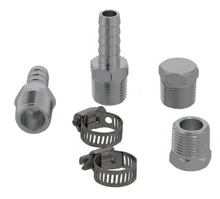 wellenshop Anschlussset für Benzinfilter 3/8 Zoll auf 10 mm & Blindstopfen, Schlauchschelle Umrüstungsset, für Boote