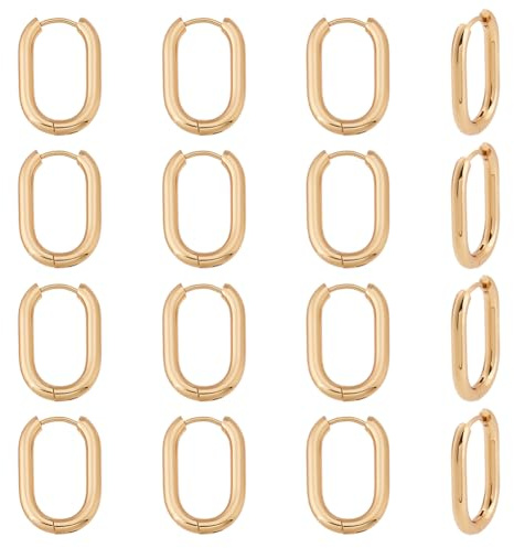 UNICRAFTALE 8 Paar 18K Vergoldete Creolen Für Frauen Trendige Quadratische Creolen Geometrische Minimalistische Rechteckige Edelstahl Huggie Ovale Für DIY Ohrringherstellung