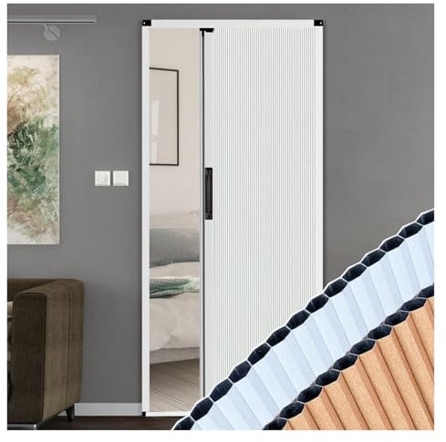Concertina Doors Internal Extra Wide, High 200cm 205cm White Folding Bathroom Door for Room Divider/Hallways/Camper RV, Magnetic Pleated Door with Low Track(70X200CM)