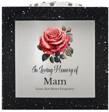 In Loving Memory Of Memorial Rose Bowl Grave Marker Flower Pot Vase With Rose Design Mammy Daddy Nan & Lots More Black/Silver (UV PRINTED) (Mam)