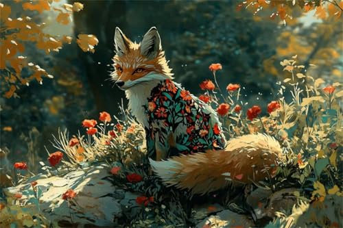 Puzzle 500 Teile Blume Puzzle Fuchs Klassische Jigsaw Erwachsene Anspruchsvoll, Holzpuzzle Erwachsene Groß Impossible Jigsaw Bastelset ab 14 Jahre für Jungen Mädchen für Wohnkultur Geschenke G-6