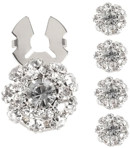 Rhinestone Buttons Covers, 5PCS Button Decorative Clip Blouses Crystal Clips Buttons with Silver Crystal Detachable for DIY Craft Dresses Suits Jacket