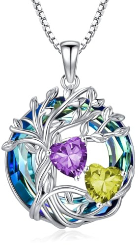 TOUPOP Collier avec pendentif arbre de vie en argent sterling 925 avec cristal autrichien bleu - Cadeau de Noël ou d'anniversaire pour femme, petite amie