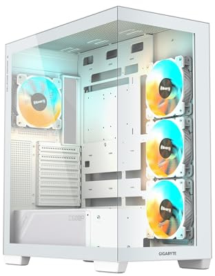 GIGABYTE C500 Panoramic Stealth ICE - White Mid Tower PC Gaming Case, Tempered Glass, USB Type-C, 4X ARBG Fans Included (GB-C500PI ST)