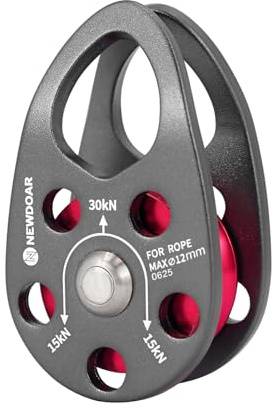 NewDoar Micro Mobile Pulley 30KN/6746lb Mobile Single Pulley Cheek Shaped for Max Rope 12mm Rope for Climbing, Rescue Lifting,Hitch Tending (Grey-One Unit)