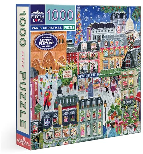 Eeboo - Puzzle 1000 Pièces Noël Á Paris - Puzzle Adulte 1000 Pièces Scène De Noël sous La Neige - Dimensions 58.5 cm x 58.5 cm