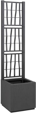 HaoChrymec Jardinière avec Treillis, Polypropylène Synthétique, Design Carré, Jardinière Extérieure et de Balcon, Pot de Fleur, Anthracite, 36x36x140 cm