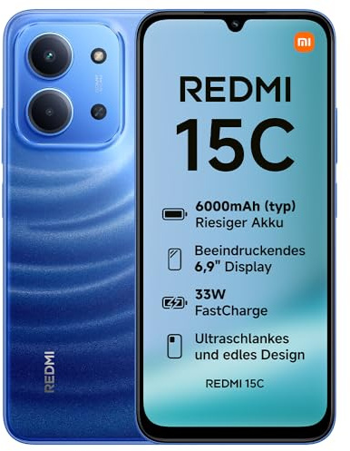 XIAOMI Redmi 15C - Smartphone de 4+256GB, Cámara Dual con IA de 50 MP, Pantalla inmersiva de 6,9 120 Hz, Potente procesador octacore, Carga rápida de 33W, Cargador no Incluido, Azul (Versión ES)