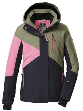 killtec Skidjacka för flickor, funktionell jacka med huva och snöfall KSW 209 GRLS SKI JCKT, svart blå/sa/ljus hallon, 164, 43563-000