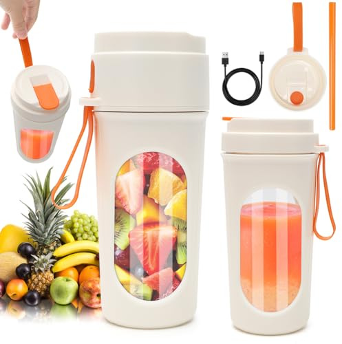Tragbarer Mixer, 450 ml kleiner Mixer Smoothie, Mini-Standmixer mit 12 Edelstahlklingen, Maker To Go USB Aufladbarer, Wiederaufladbarer Shakes und Smoothie-Maker für Reisen, Küche, Büro, Fitness