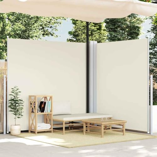 Toldo Lateral Extensible Doble, Material Poliéster con PU y Estructura de Acero, Retráctil Automático, Toldos Laterales, Toldo Lateral Retráctil Exterior, Color Crema, 170×600 cm