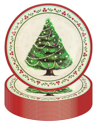 HFBOBP Lot de 60 assiettes en carton jetables vintage pour sapin de Noël de 17,8 cm - Pour mariage, anniversaire, fête prénatale, fête prénatale