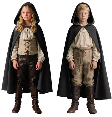 JDFAIJEAL Cape médiévale avec capuche - Cape de festival de la Renaissance - Fermeture à boucle en similicuir - Zaubermantel pour déguisement fantaisie d'Halloween - Cosplay - Mascarade