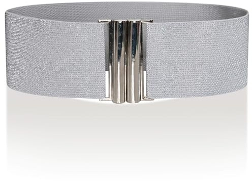 Ro Rox Damen Breiter Elastischer Taillengürtel im Retro Vintage Stil – Stretchgürtel für Kleider, 50er Jahre – Moderne Schnalle, Mehrere Farben, Silber & Silber, L