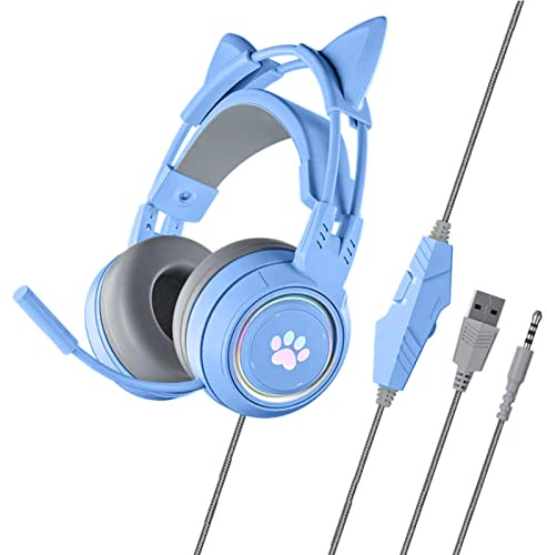 Zqxnt Casque de jeu USB 3,5 mm avec micro et réduction du bruit pour ordinateur PC Oreille lumineuse amovible Casque de jeu USB