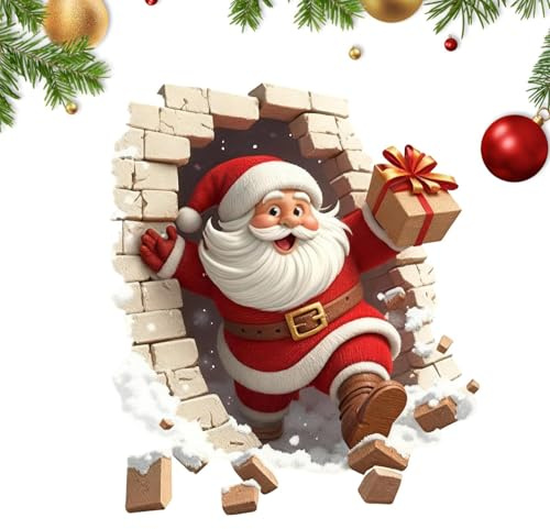 Weihnachtsmann-Toilettendeckel-Aufkleber, Weihnachts-Badezimmer-Dekoration, Wasserdicht, 3D Weihnachtsmann Bricht Durch Die Wand Effekt, Premium-Urlaubsdekoration, Wandaufkleber, Kategorie Für Zuhause