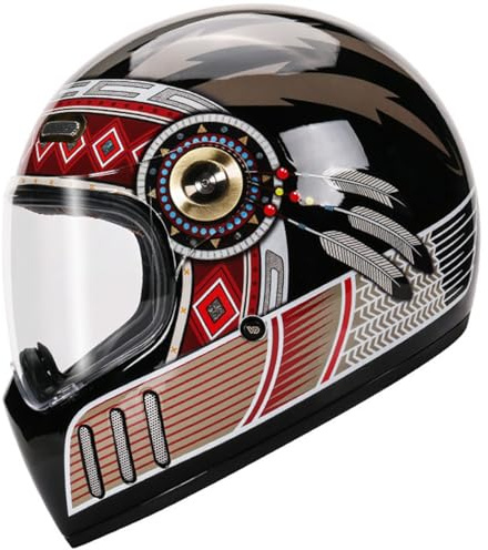Retro Motorrad Integralhelm ECEDOT Zertifiziert Motorrad Vollvisierhelm Für Erwachsene Männer und Frauen Roller Integralhelme Modische Motocrosshelme Sturzhelm J,M=57~58CM
