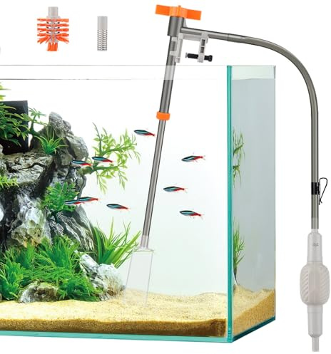AQQA Mulmsauger Aquarium, Aquarium Sauger Bodengrund Reinigen, 3-in-1 Aquarium Reiniger mit Einstellbarer Wasserdurchfluss, Manueller Wasserwechsel und Sandreinigung (AQ177-S)