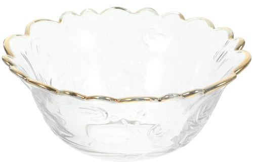 Cabilock Tazón Grande de Vidrio para Servir Borde Dorado Cuenco Profundo para Postres y Frutas Tazón Elegante para Ensaladas y Aperitivos en Fiestas 1 Pieza